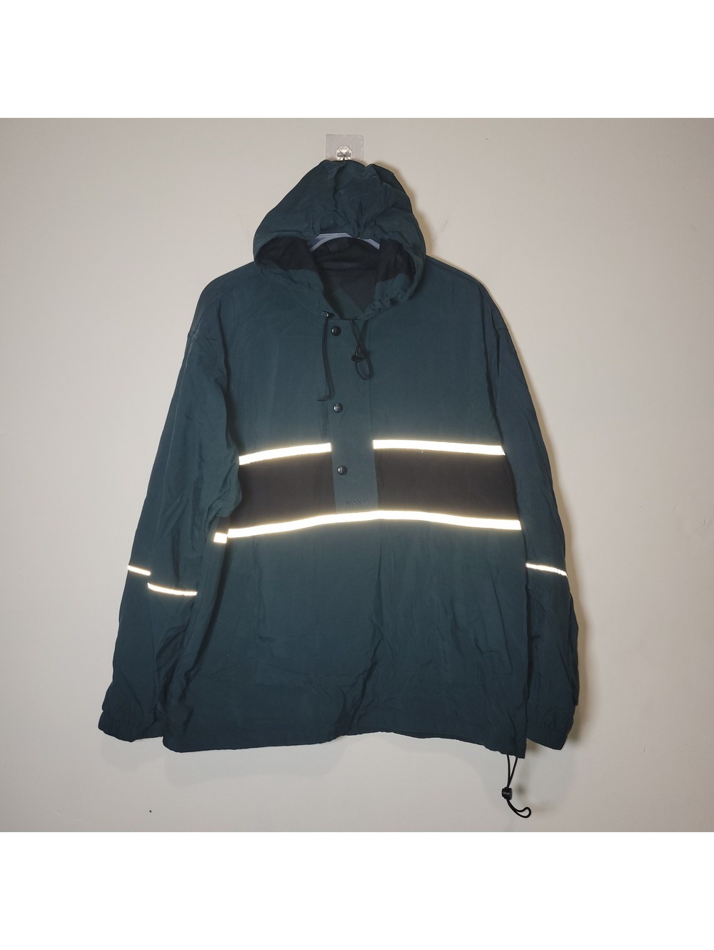 VTG JanSport Reflective Anorak Jacket Pullover Hooded Workwear Green Black Men L